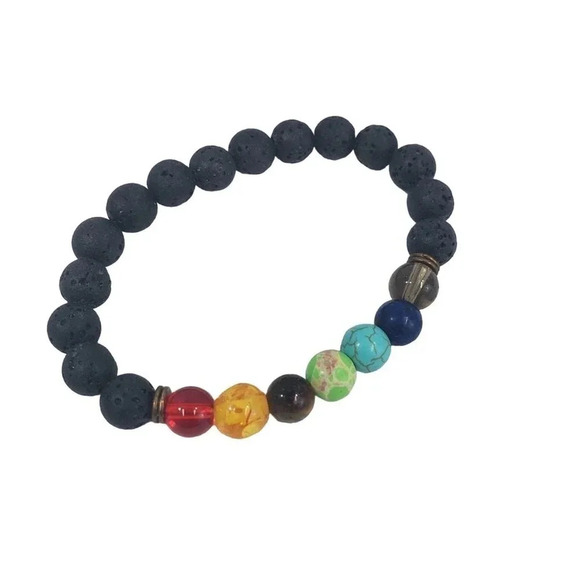 Beautiful Chakra Stones Earrings and Matching Black Lava Stone Chakra Bracelet. - Picture 9 of 9